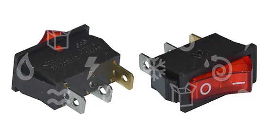 vypínač kolébkový jednoduchý, 10 x 30 mm, 10A, červený, 3 kont. (1
